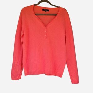 Alex Marie Women's XL Cashmere Coral Henley Sweater Spring Luxury Old Money